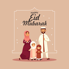 Eid Mubarak moslem family celebrating eid
