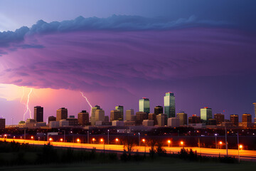 Fototapeta na wymiar Storm clouds near sunset over downtown Winnipeg (Manitoba, Canada)