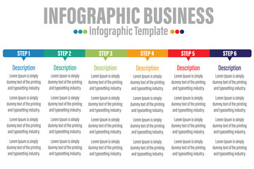 6 Steps, Six 6 option Colorful Chart Infograph Steps Template With Numbers