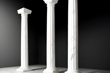 Classical white marble column isolated on black background