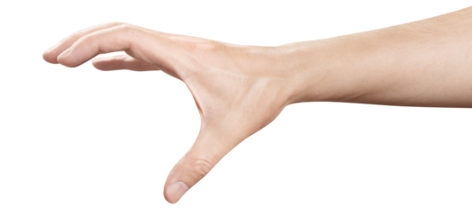 Male hand, holding something or catching or scratching or frightening or showing a zombie etc., cut out