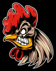 Head of rooster. Cock abstract character illustration. Graphic logo designs template for emblem. Image of portrait for company use.
