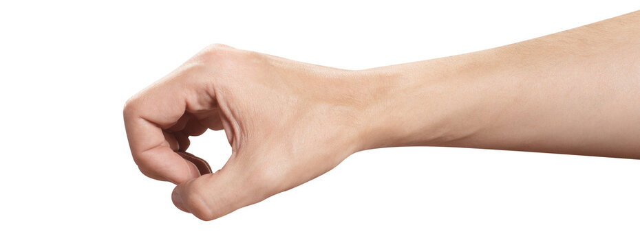 Male hand holding something, cut out