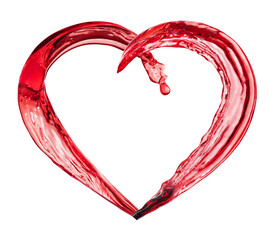 heart splash from red wine or juice isolated on white