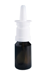 Nasal spray. Brown medicine bottle mockup in PNG isolated on transparent background, without label design, copy space