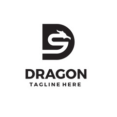 Modern minimalist dragon logo, with the letter D by forming a dragon head that symbolizes truth, luck, goodness, strength, and prosperity.