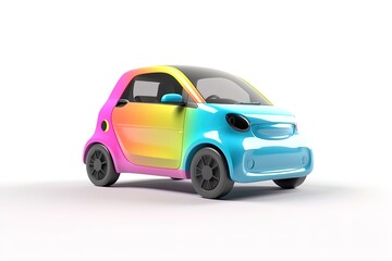 Cute minimalistic motern compact electro car 3d render illustration. Colorful vehicle on isolated background.