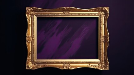 Gold picture frame with a colorful abstract painting on a dark purple background created with generative AI technology