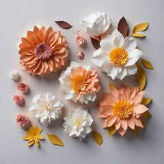 Colorful Paper craft flowers on a white background. Generative AI