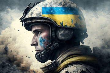 ukrainian solider, generative AI - obrazy, fototapety, plakaty
