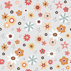 Vector floral seamless pattern in doodle style with abstract flowers