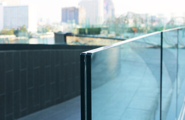 Frameless laminated glass railing outdoor.
