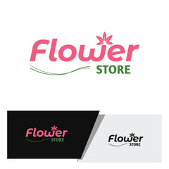 Fototapeta na wymiar Simple logo for flower store with floral element and in magenta color