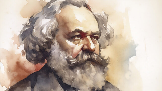 Karl Marx portrait, water color portrait Marxist philosopher, Marxist art (generative AI) 