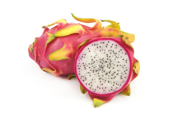 White dragon fruits isolated on white background close-up.