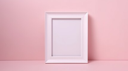 Minimalist white picture frame mockup with a black and white photograph on a pale pink background created with generative AI technology