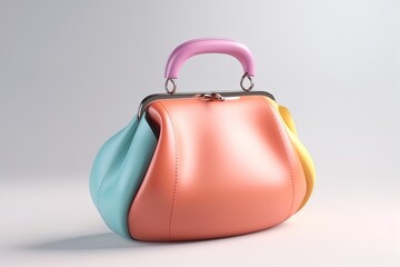 Colorful female purse handbag realistic 3d render on isolated background. Elegant fashionable accessory. - obrazy, fototapety, plakaty