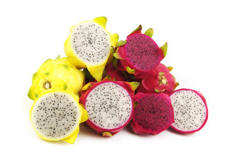 Obraz na płótnie Canvas Assortment of different pitaya fruits isolated on white. 