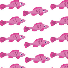 Silhouette of a pink tropical fish. Seamless pattern. Vector illustration.