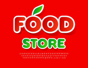 Vector advertising Poster Food Shop. Red sticker Font. Artistic Alphabet Letters, Numbers and Symbols set
