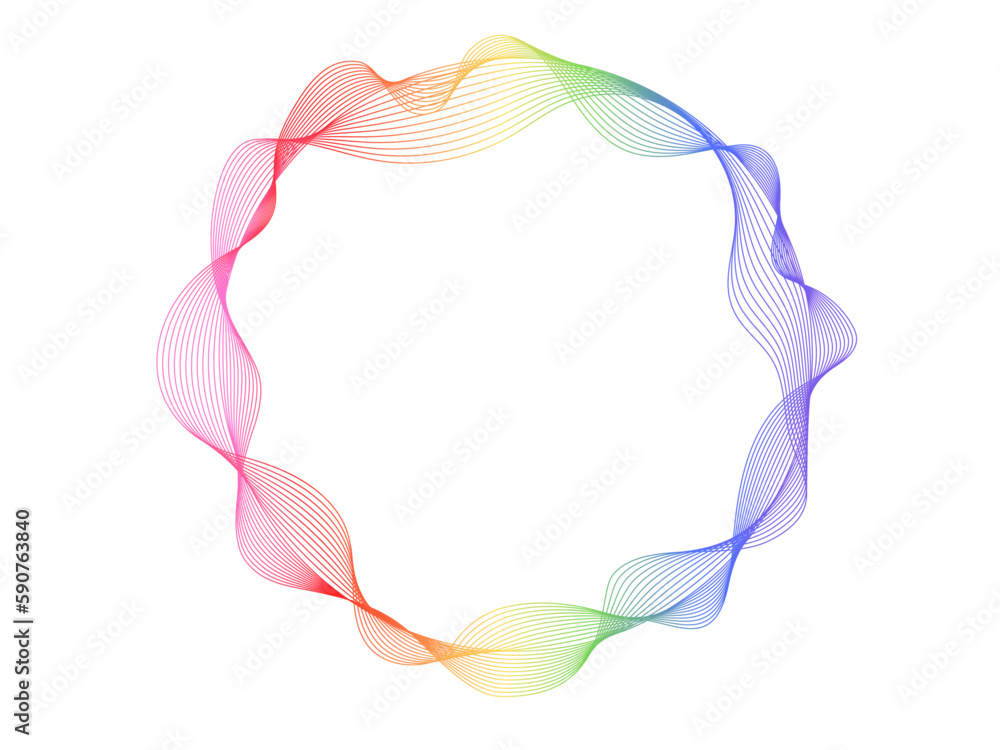 Poster Vector abstract rainbow colourful circle frame with wavy lines pattern flowing isolated on transparent background in concept of music, technology, ai, 