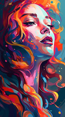 Acrylic color abstract woman with multicolors liquid background. Empower woman right, generative ai