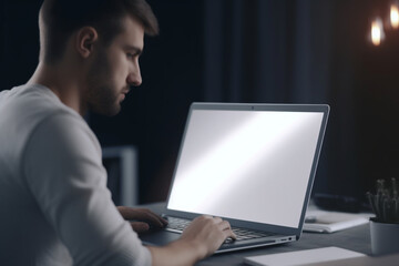 Businessman working at the office. Freelance, student lifestyle, e-learning, shopping online, website, technology concept,  Generative AI	
