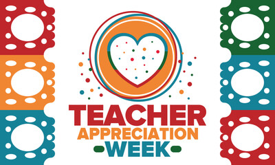 Teacher Appreciation Week in United States. Celebrated annual in May. In honour of teachers who hard work and teach our children. School and education. Student learning concept. Vector illustration