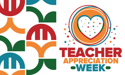 Teacher Appreciation Week in United States. Celebrated annual in May. In honour of teachers who hard work and teach our children. School and education. Student learning concept. Vector illustration