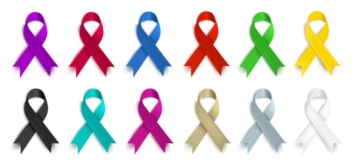 A set of loop ribbons of different colors. Isolated on a white background.Vector illustration.