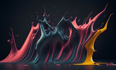 Fototapeta premium A colorful liquid splashes in a dark background created by generative AI