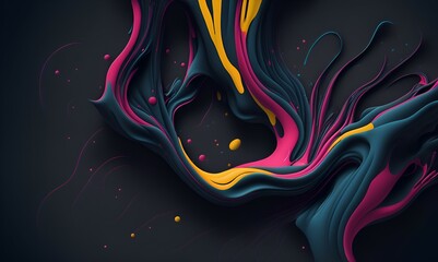 A colorful liquid splashes in a dark background created by generative AI