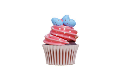 fancy cupcake with cream and blue easter eggs frosting sprinkles sweet dessert 3D rendering