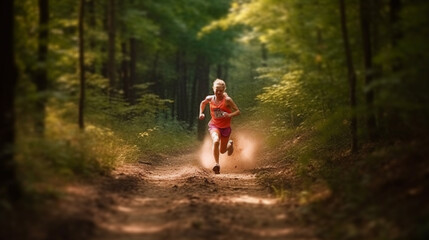 Obraz premium fast with people in nature for training, extreme sports and motion blur