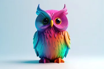 Fototapete Rund Cute colorful owl 3d render on isolated background. © Aleksey