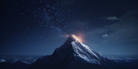 Fototapeta na wymiar Nighttime Serenity: Snowy Mountain Summit Under Starry Skies