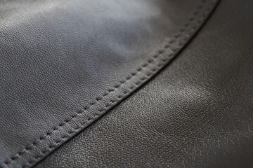 Detail shot of supple leather jacket with stitching