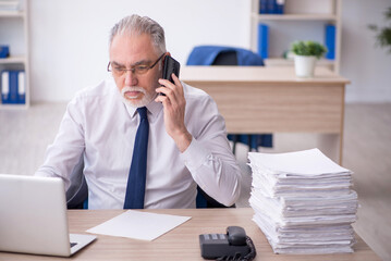 Old male employee working in the office