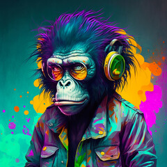 Fototapeta na wymiar Cartoon monkey with sunglasses nft style, Created with generative A