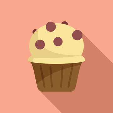 Fresh muffin icon flat vector. Food bread. Sweet chip