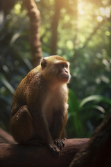 Tiny monkey exploring lush rainforest foliage