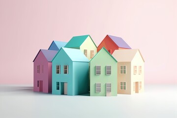 Minimalistic house symbol 3d colorful render. Real estate, mortgage, loan concept.