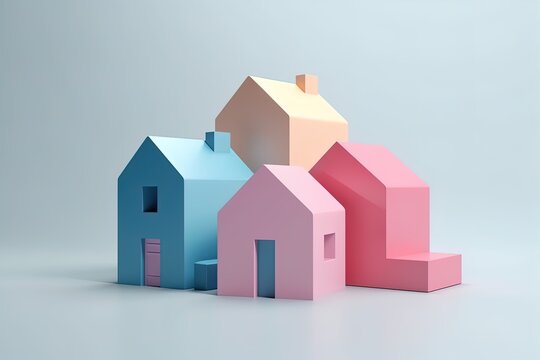 Minimalistic house symbol 3d colorful render. Real estate, mortgage, loan concept.