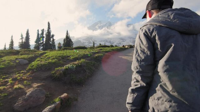 Young Boy Hiking Paradise in Mt Rainier National Park
