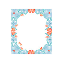 Watercolor hand painted  floral frame on the white background. Texture for cards, posters, icons, fabrics, decor, textile.