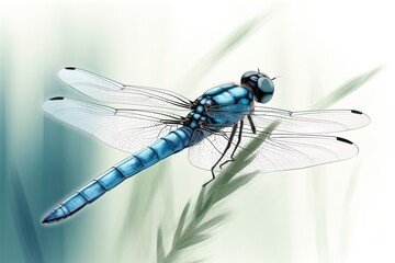Chic Illustration of a Dragonfly in Shades of Blue with Soft Rendering
