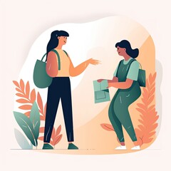 A person handing over a gift to another person, flat illustration
