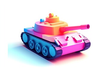 Fototapeta premium Cute toy minimalistic 3d military tank colorful render 3d icon on isolated background.