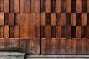 Wooden block wall providing unique backdrop for design