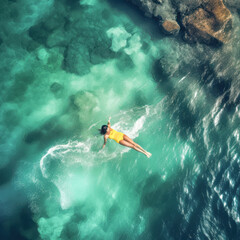 young girl swimming in the crystal clear waters of the caribbean sea generative ai